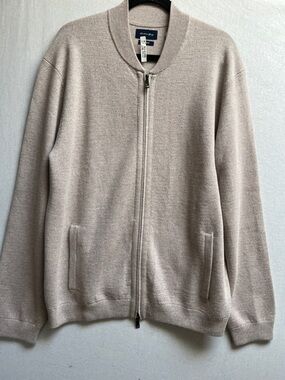 NWT Christian Berg Men's 3XL Beige Merino Wool Blend Full Zip Cardigan Sweater